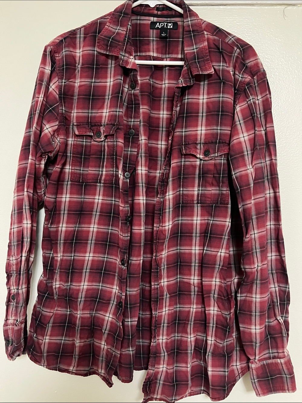 Apt. 9 Burgundy and White Plaid Button-Down Shirt